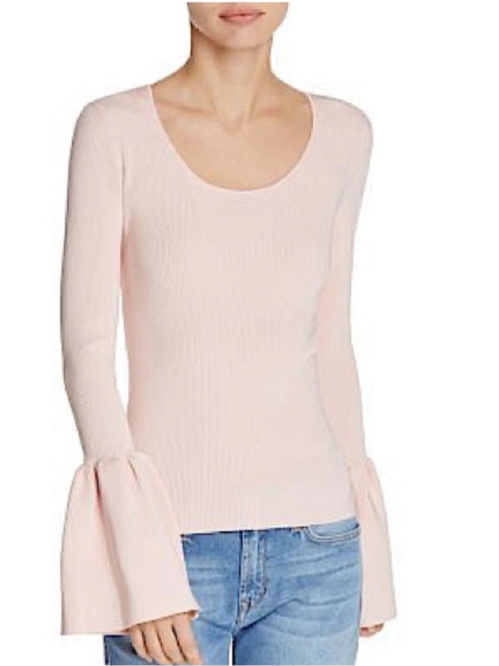 Elizabeth and James Willow Ribbed Knit Bell Sleeve Blouse Pink Small